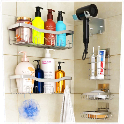 ZEEN-X Adhesive Shower Caddy Bathroom Storage and Organization - 6Pack Bathroom Decor for Bathroom Accessories - Kitchen Organizer for Kitchen Accessories, RV Accessories, Home Essentials