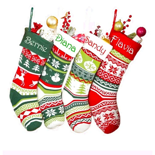 Lollory Personalized Knitted Christmas Stockings, Custom Name Embroidery Large Christmas Stockings Knitted Snowflake Fireplace Hanging Stocking for Xmas Family Festive Holiday Decorations (Style1)