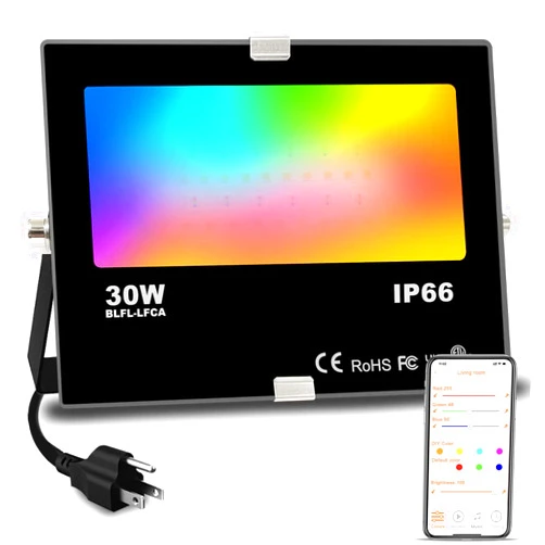 MELPO Led Flood Light 300W Equivalent 3000 LM, Outdoor Color Changing Led Stage Landscape Lights, Bluetooth RGBW Smart Floodlights 2700K & 16 Million Colors&Timing& Music Sync, IP66，US 3-Plug (1 Pack)