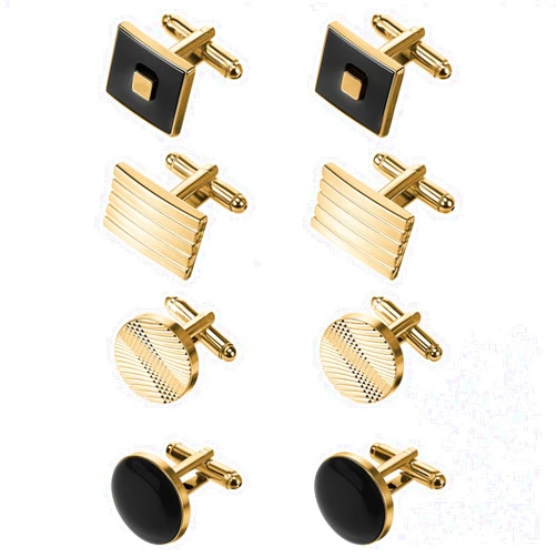 COMNICO 4 Pairs Cufflinks for Men Classic Tone Cuff Links Fashion Men Cufflinks Gold/Sliver Striped Disc Square Rectangle Cuff Links for Business Wedding Party Gift Box