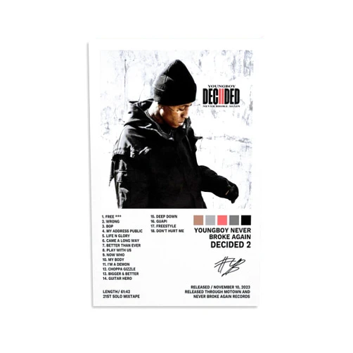 SANVT Youngboy Never Broke Again Poster Decided 2 Album Cover Posters for Room Aesthetic Canvas Wall Art for Teens Room Decor 12x18inch(30x45cm)