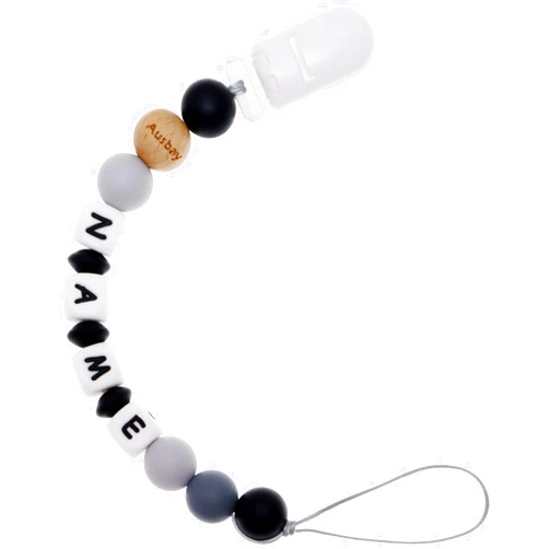 Ausbay Personalized Multicolor Stroller Clip with Name (Black)
