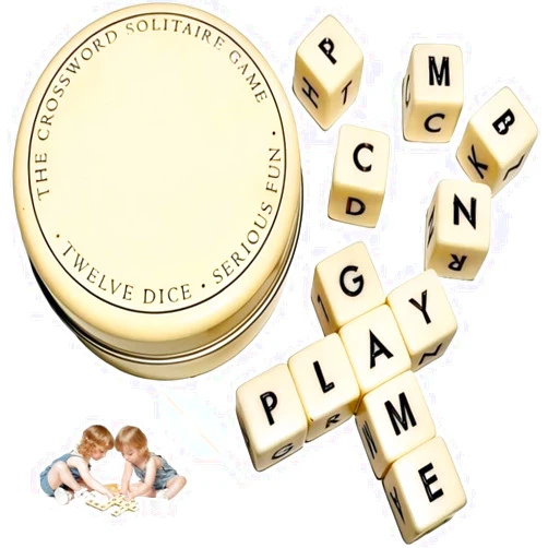 Generic The Crossword Solitaire Game, 2024 New Dice Game with Twelve Dice Letters, Crossword Solitaire Dice Game, Wooden Letter Tiles for Camping Games