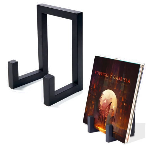 ABC ARTES Black Metal Vinyl Record Storage Tabletop - Retro Minimal Record Holder for Lp Display,Small Vinyl record stand Now playing