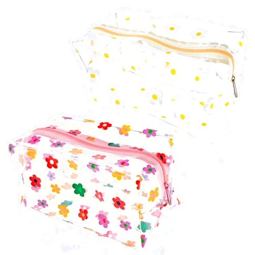 Vin Beauty 2 Pcs Clear Makeup Bag Flower Makeup Bags Clear Cosmetic Bag Floral Zipper Pouches Small Daisy Makeup Pouch Cute Transparent Portable Zippered Toiletry Bag Waterproof Toiletry Organizer for Travel