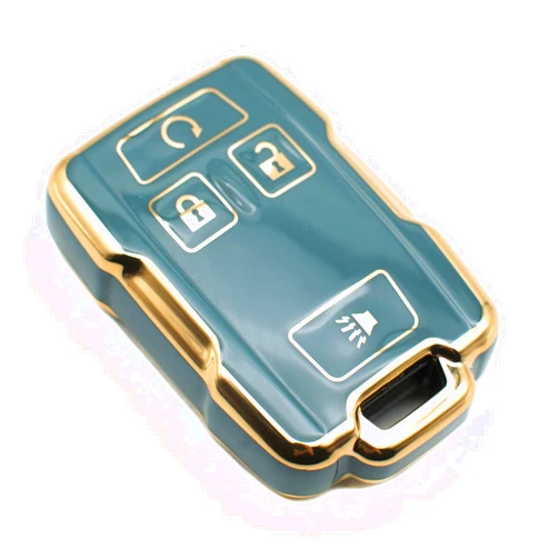 FEYOUN Key Fob Cover Compatible with Chevy Chevrolet Colorado Silverado Suburban Tahoe GMC Canyon Sierra 1500 2500 TPU Remote Keyless Key Fob Case Protection Shell Accessories, Blue Gray