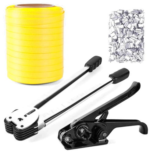 Zaboly Pallet Banding Strapping Kit - Tool Set for Palletizing & Bundling Tasks - Includes Poly Strap Tensioner, Sealer, 100 Metal Seals, 4000” Length x 1/2