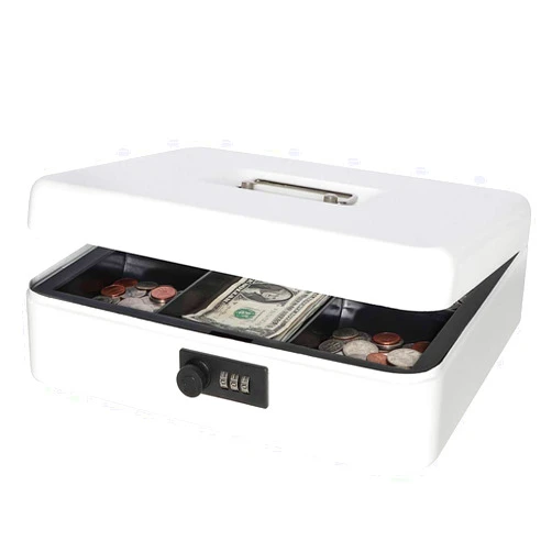 Decaller Safe Metal Cash Box with Combination Lock, Decaller Large Lock Storage Money Box with Money Tray, White, 11 4/5