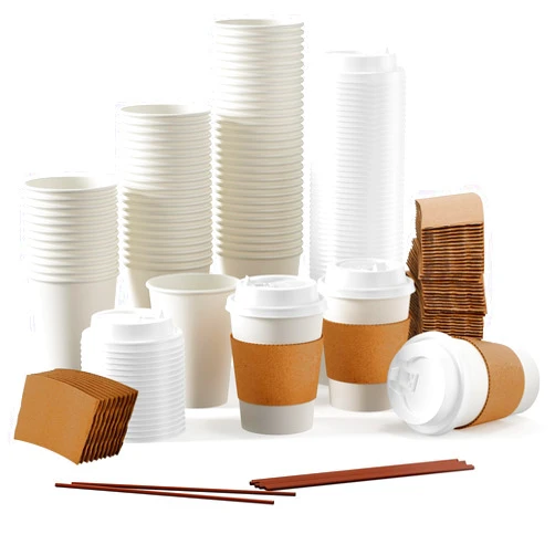 JOLLY PARTY 12 oz Disposable Paper Coffee Cup with Lids, Sleeves, and Stirrers, Hot/Cold Beverage Drinking Cup for Water, Juice, Coffee or Tea, Suitable for Home, Shops and Cafes, [100 Pack]
