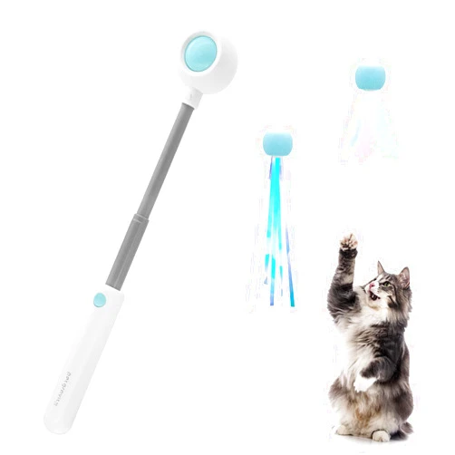 Andiker Cat Teaser Stick, Retractable Cat Wand with Replacement Head, Cat Feather Toy, Cat Interactive Toy for Indoor Cats for Relief Boredom and Exercise (Blue)