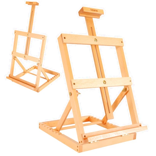 VISWIN Heavy-Duty H-Frame Tabletop Wooden Easel, Hold Canvas up to 23”, Adjustable Beech Wood Artist Desktop Easel for Painting Canvas, Adults, Beginners