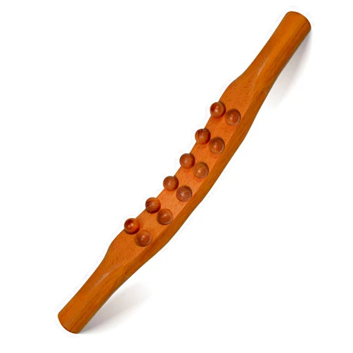 Deston Wood Therapy Gua Sha Massage Stick, 2 in 1 Double Row 12 Beads Maderoterapia Kit Wood Massage Tools, Wooden Gua Sha Lymphatic Drainage Massager Tool for Body Shaping