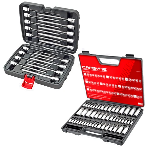 CARBYNE 50 Piece Master Torx, SAE & Metric Hex Bit Socket Set AND 18 Piece Extra Long Hex Bit Socket Set (SAE & Metric). 68 Standard & Extra Long Hex Bit Sockets.