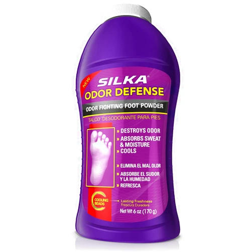 SILKA Odor Fighting Foot Powder & Shoe Deodorizer with Corn Starch Powder, Talc & Cooling Beads for Lasting Freshness, Absorbs Sweat & Excess Moisture, 6 Oz