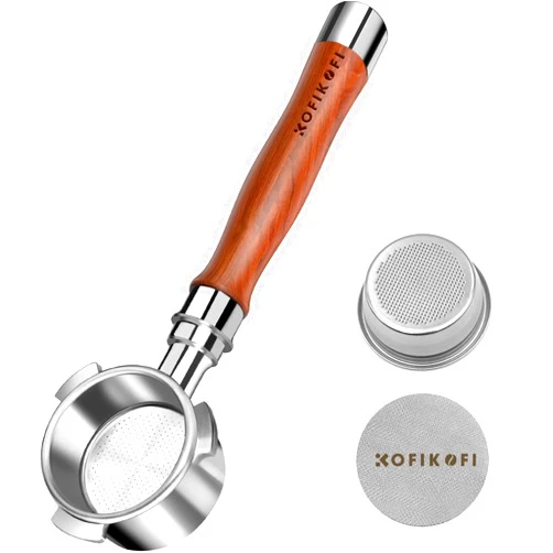 KOFIKOFI 51mm Bottomless Portafilter 3 Ears Compatible with Delonghi Dedica EC680/EC685/EC885 and SMEG, EUPA Espresso Machines, Espresso Naked Bottomless Portafilter with Puck Screen and 18g Filter Basket-Wood