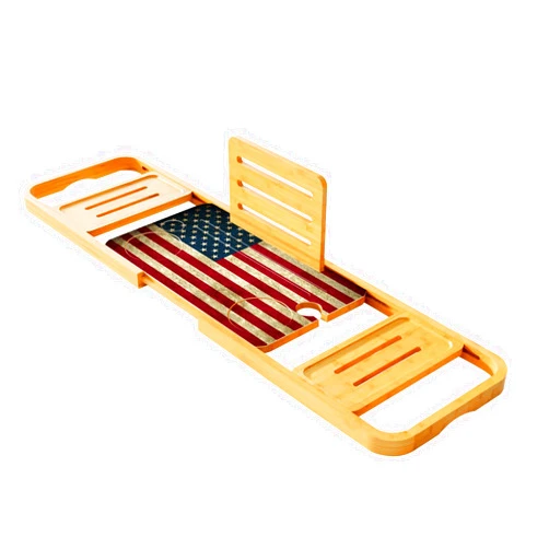 Sen Yi Bao Premium Bathtub Tray Caddy - Expandable Bath Caddy Tray - Adjustable Bamboo Bath Caddy Tub Table - Unique House Warming Gifts New Home -Vintage American Flag