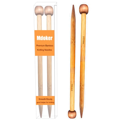 Mdoker Bamboo Knitting Needle Straight Single Pointed Sweater Knitting Needles 10-inch Length for Handmade DIY Knitting Projects,Size US 13(9mm)