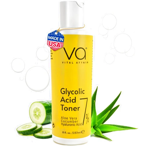 VITAL AFFAIR Glycolic Acid Toner for Face - Anti Aging, Pore Minimizer for Face, Exfoliating Toner - with Aloe Vera, Cucumber, Hyaluronic Acid - AHA - Alcohol Free - for All Skin Types - by Vital Affair.