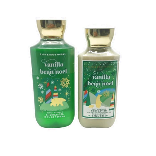 Bath & Body Works Bath and Body Works Gift Set of 10 oz Shower Gel and 8 oz Lotion (Vanilla Bean Noel), Multicolor