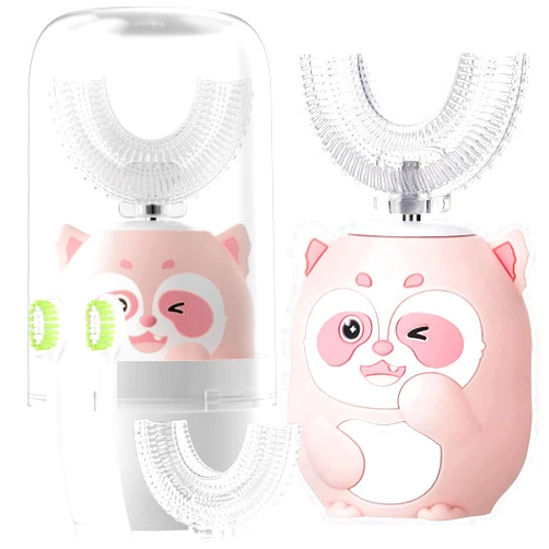 ELOTAME Kids Electric U Shaped Toothbrush, Cartoon Sonic Toothbrush with 4 Brush Heads 6 Cleaning Modes Children Toothbrush IPX7 Waterproof - (Age 2-7, Pink)