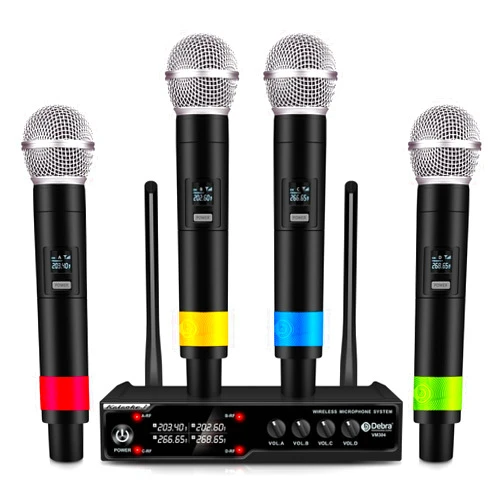 D Debra Audio VM304 VHF Wireless Microphone System with Four Handheld Mic Have XLR Interface for Home Karaoke Wedding Conference Speech (VM304)