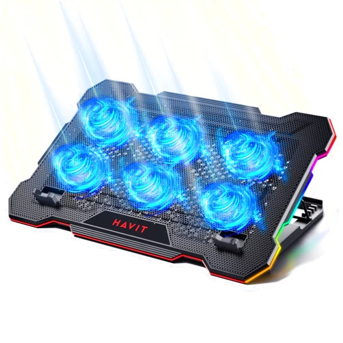 HAVIT Laptop Cooling Pad with 6 Cooling Fans, Laptop Cooler 6 Adjustable Heights for 13-17 Inch Laptops, Gaming Laptop Cooling Stand with RGB Lights and Two USB Ports (HV-F2072)
