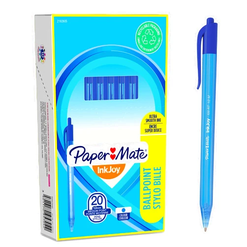 Paper Mate InkJoy 100RT Retractable Ballpoint Pens | Medium Point (1.0mm) | Blue | 20 Count