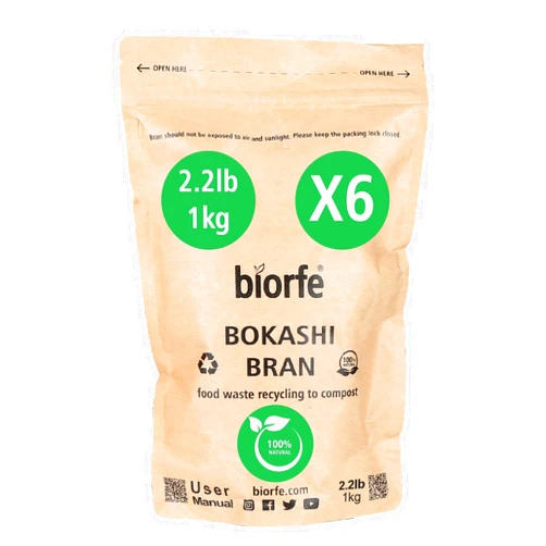 Biorfe Premium Bokashi Bran 6-Pack (2.2 lbs each) All-Season Organic Compost Starter - Quick & Easy Kitchen Composting with Odor Eliminator - Dry Bran for Kitchen Compost Bins with Compost Accelerator