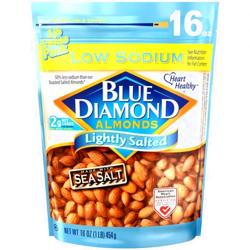 Blue Diamond Almonds Low Sodium Lightly Salted Snack Nuts, 16 Oz Resealable Bag (Pack of 1)