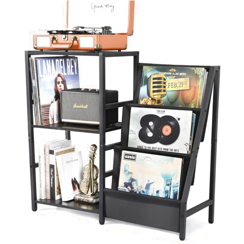Bikoney Record Player Stand, Turntable Stand with 3-Tier Vinyl Record Storage, Record Player Table Up to 200 Albums, End Table for Vinyl Records, Vinyl Record Holder