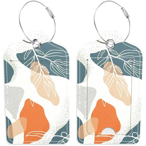 GDJEGE Luggage Tags for Suitcase, 2 Pack PU Leather Travel Cruise Luggage Tag with Privacy Flap, Name ID Label and Metal Loop for Women Men Suitcase Baggage Bag Backpack Instrument, Boho Leaves