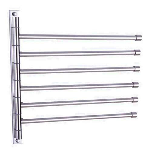 GERZWY Bathroom Swing Arm Towel Bars Wall Mount Bath Towel Rack with 6 Arms Hanger Towel Holder Organizer Polished Stainless Steel