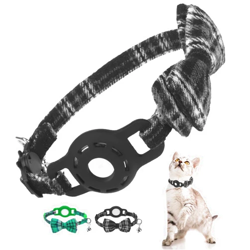 DILLYBUD Airtag Cat Collar Breakaway with Bells and Bowtie -Upgraded Safety Kitten Collar for Air Tag Holder -Cute GPS Cat Tracker Collars for Girl Boy Cats, Kitty and Puppies, Black