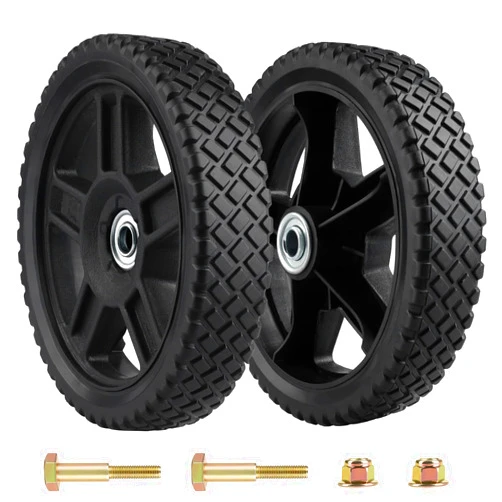Midcos 8 Inch Lawn Mower Wheels, Push Mower Plastic Wheels, Set of 2 Wheels Kit for Push Mowers Includes Bolts, Nuts fits Craftsman Mower, Generator, Garden Tiller Most Standard Lawn Mowers (8×1.75'')
