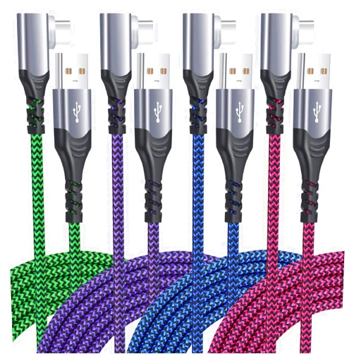 Excgood 90 Degrees USB Type C Cable, [10ft] 4-Pack Right Angle Fast Charger Cord Compatible with iPhone 16/15, Galaxy S24/S23/A15/A03s/S10/S9/S8/Note,Pixel,Android-Blue,Green,Purple,Hotpink