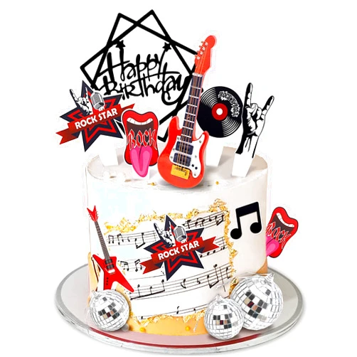 Lukinuo Guitar Cake Toppers Music Note Birthday Cake Topper Disco Ball Rock and Roll Cake Cupcake Decoration for Rockstar Musician Bass Guitar 80's Retro Themed Party Supplies