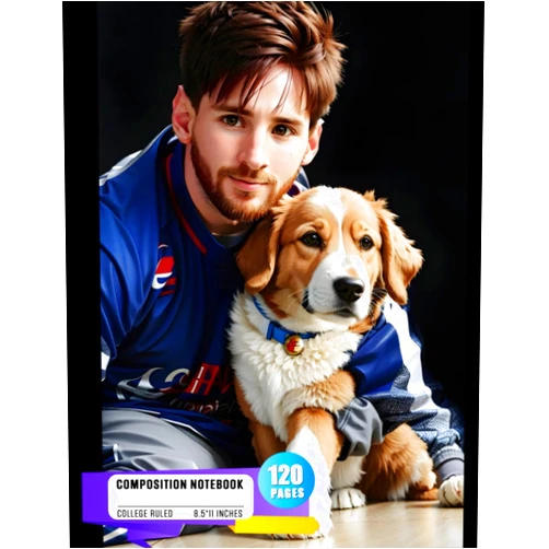 Curtis Sheppard Composition Notebook College Ruled: Messi with Dog, Soccer Superstar, Size 8x10 Inches, High Quality Print