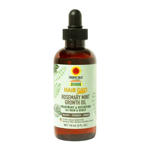 Tropic Isle Living Hair Gro Growth Oil 4oz/120ml - Hair Treatment with Rosemary Mint Infused Formula for Healthier Hair, Scalp Detox, All Hair Types