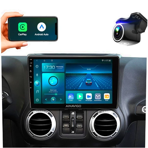 AINAVIGO Qualcomm 8 Core 10.2'' Car Radio Stereo for Jeep Wrangler JK Compass Grand Cherokee Dodge with Android12/5G WiFi/Wireless carplay/Android auto/Touchscreen/GPS Navigation/Bluetooth/FM/HD Backup Camera