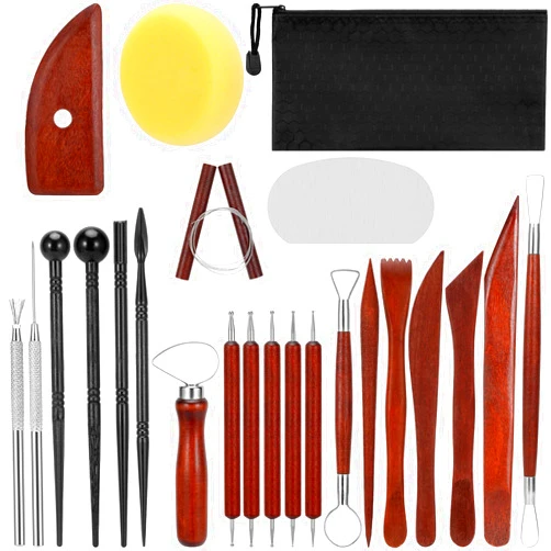 Blisstime Polymer Clay Tools 23pcs, Basic Pottery Tools Air Dry Clay Tools, Dotting Tools Clay Modeling Tools Clay Scultping Tools, Clay Tool Kit with Bag