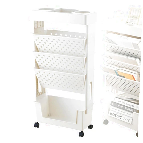 Esamploe 5 Tier Book Rack Storage, Rolling Small Bookshelf for Small Spaces with Double Sided Storage, Kids Bookshelf for Children's Students in The Classroom, Bedroom, Library, Study