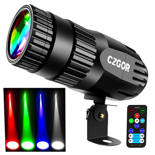Czgor Pinspot Light, Czgor Light for Disco Ball 15W RGBW 4 in 1 Mirror Ball Light with Remote Control Super Bright LED Pin Light Disco Ball Spot Light for Parties DJ Disco Club Bar Wedding