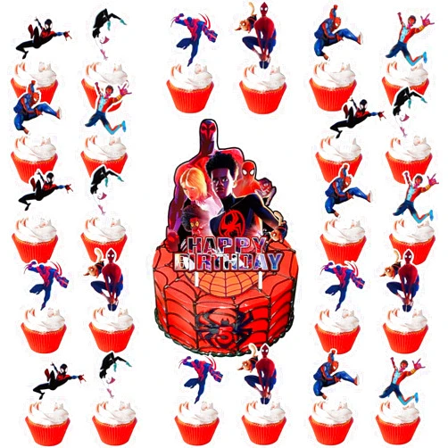 Yizeda 25Pcs Spider Birthday Decorations Spider Party Cake Cupcake Toppers for Black Spider Party Supplies