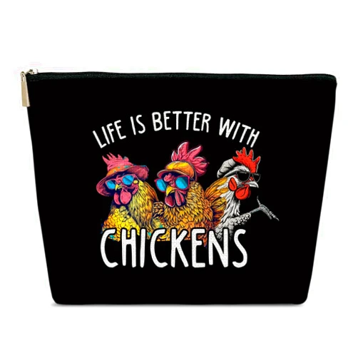 Ythuil Chicken Makeup Bag, Life is Better With Chickens Bag, Chicken Lover Gifts Bag, Funny Chicken Cosmetic Bag for Purse, Chicken Gifts for Women Besties Daughter Best Friends