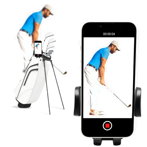 ONHAWKS-Golf Cart Cell Phone Holder Record Swing and Putting Accessories| Selfie Putter Training Aid Works with Any Golf Bag, Club and Alignment Sticks