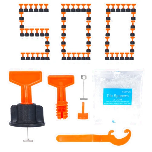 Jauyas 500pcs Tile Leveler Spacers and 2000PCS 2mm Tile Spacer, Reusable Tile Leveling System 1/16 Kit with 10pcs Special Wrench and 50pcs Steel Pins,Tile Installation for Building Walls & Floors(1/12IN 500)