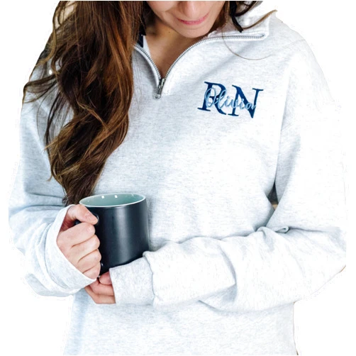 Handmade Embroidered Nurse Quarter Zip Sweatshirt, Personalized Nurse Gifts, Personalized Registered Nurse Gifts, Custom Nurse Top, Nurse Sweatshirt, Custom Nurse Quarter Zip, Script Text Nurse