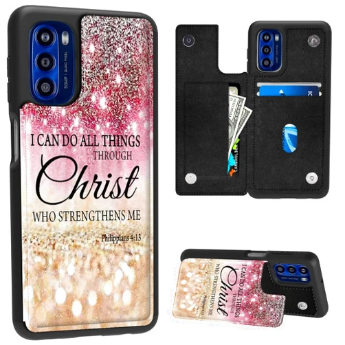FUYOCWE Case for Motorola MOTO G Stylus 5G 2022 Wallet Phone Case with Card Holder Slot,PU Leather Stand Cover for Women Men (Dual Magnetic Clasp+RFID Blocking)-I can do All Things Through Christ