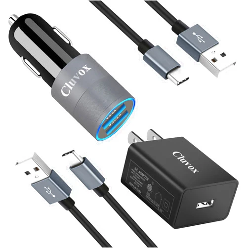 Cluvox 18W USB C Fast Charger Set, Compatible for Samsung Galaxy A55 5G/A54/A53/A50/A35/A33/A25/A23/A15/A14/A13/A71/A03S/S24/S23/S22, Rapid Car Charger Adapter+Wall Charger with 2 Type C Cord 3ft