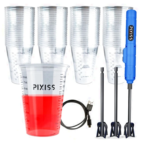 Pixiss Resin Mixer & 50 Epoxy Resin Mixing Cups - Craft Electric Handheld Mixer with Rechargeable Battery for Minimizing Bubbles